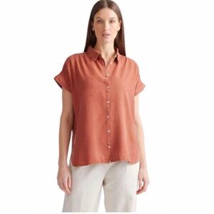 NWT Quince Women’s Short Sleeve Tencel Lyocel Camp Shirt Rust Brown Medium‎